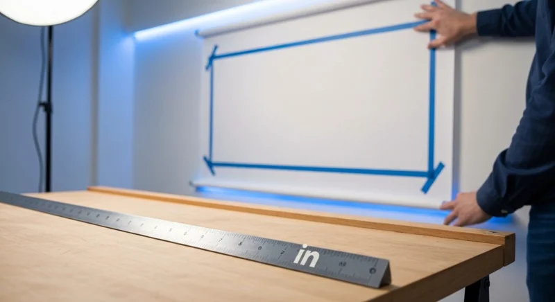 Alinea banner LinkedIn blanco con cinta azul junto a regla