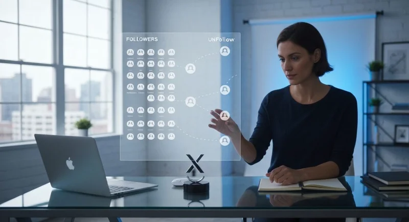 Analista de redes observa pantalla con iconos y logo X
