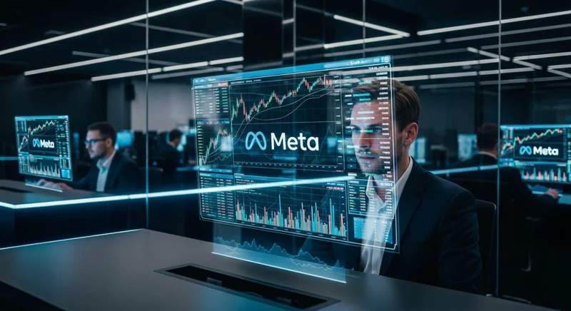 Analista viendo datos Meta en sala trading moderna