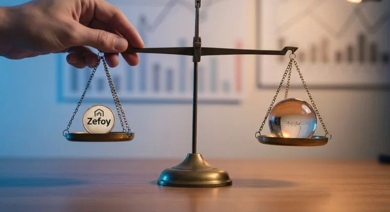 Balanza de latón con moneda Zefoy y orbe de vidrio