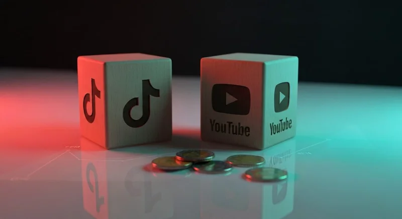 Bloques de madera grabados con TikTok y YouTube sobre cristal