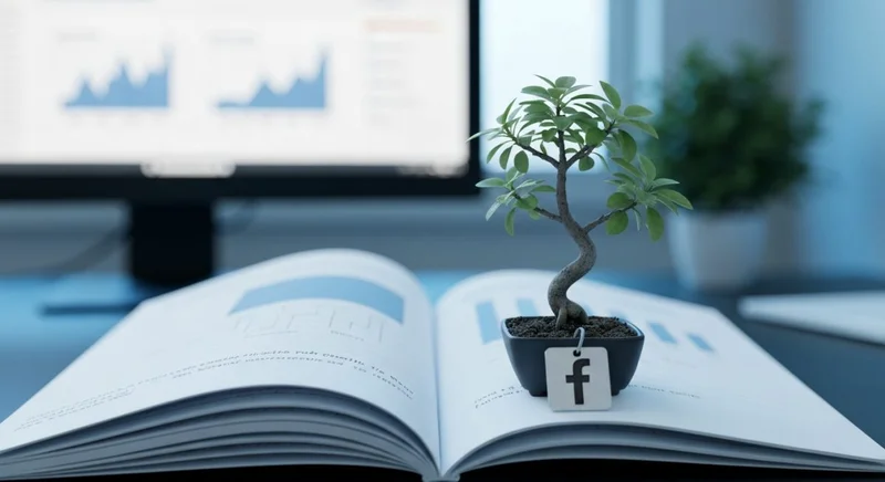 Bonsái en libreta con diagramas de crecimiento para Facebook logo