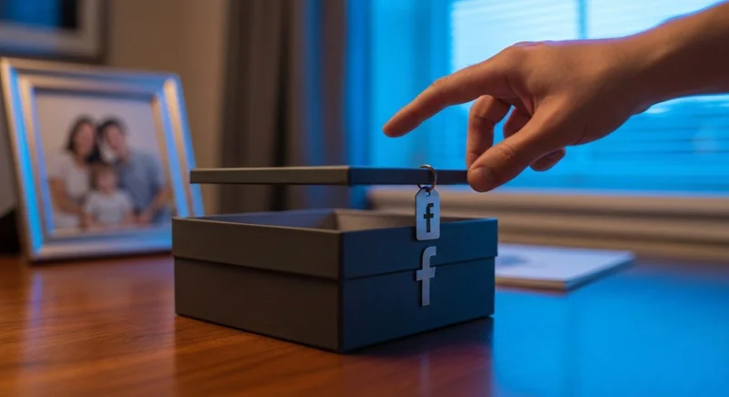 Caja de recuerdo con etiqueta de Facebook en la tapa
