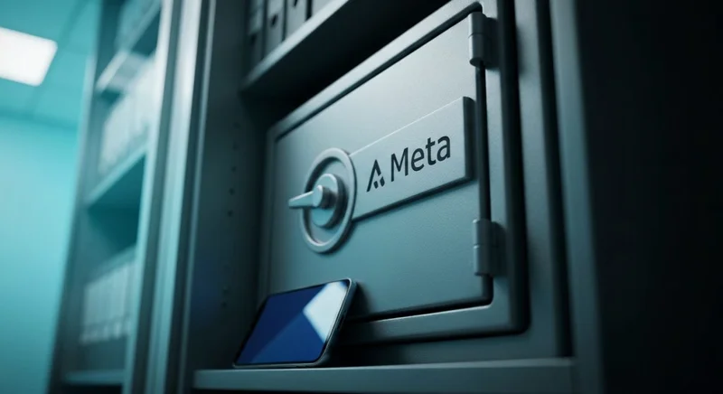 Caja de seguridad metálica con logotipo Meta grabado en puerta