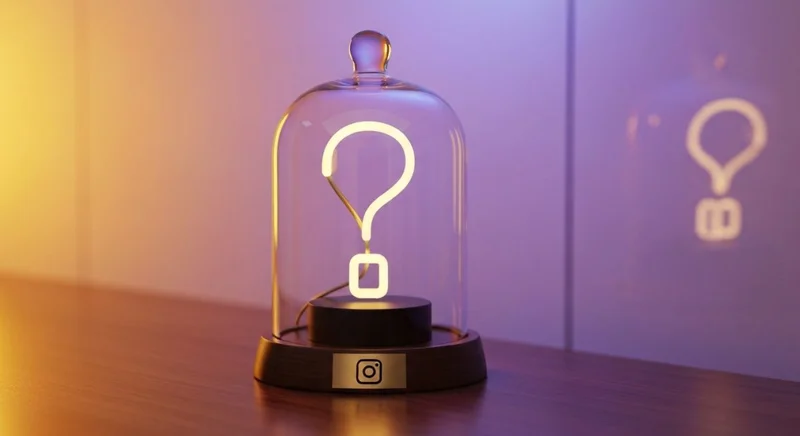 Campana de cristal sobre escritorio neón signo de pregunta Instagram