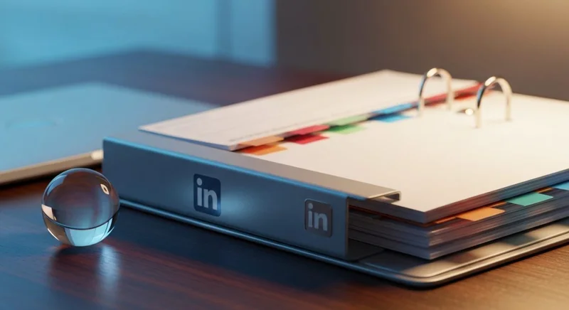 Carpeta de metal con logo LinkedIn grabado en cierre escritorio