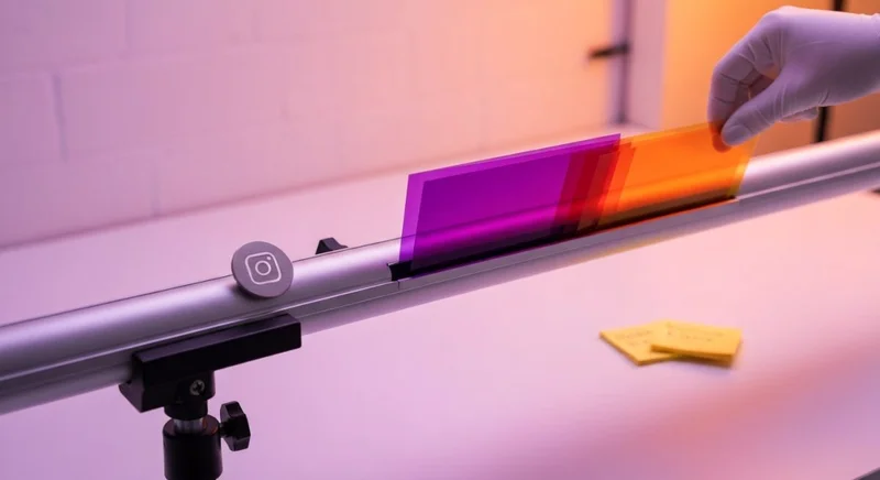 Cerca de una barra de iluminación con logotipo Instagram visible