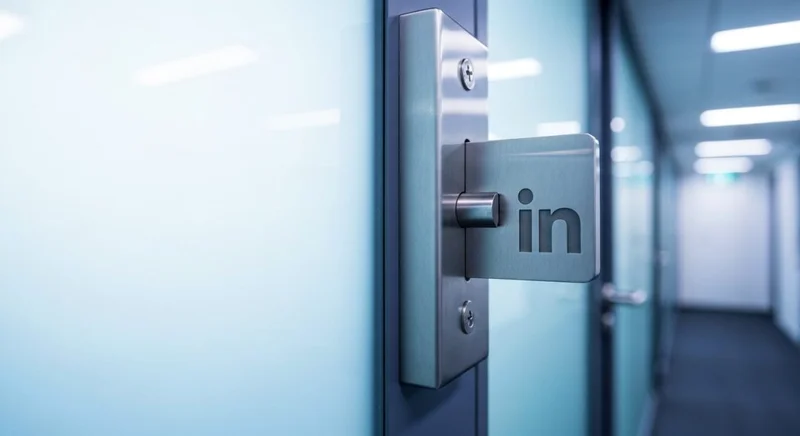 Cerradura de acero inoxidable con logo LinkedIn grabado en vidrio