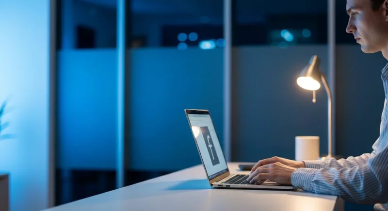 Consciente de privacidad en escritorio minimalista con portátil logo f