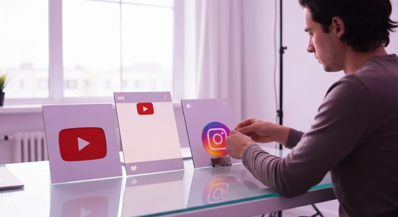 Creador de contenido en estudio arma collage YouTube Instagram formatos