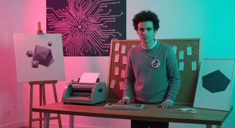 Creador de contenido en estudio moderno con colgante TikTok visible