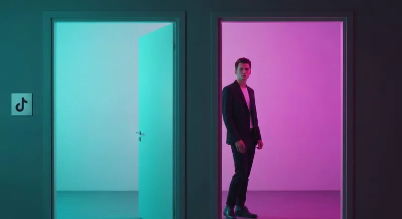 Creador de contenido entre dos puertas y logo de TikTok
