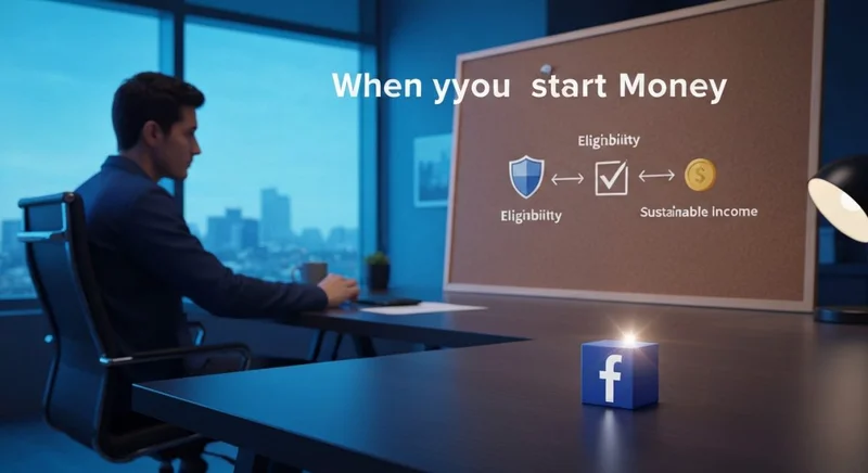 Creador en oficina moderna junto a cubo con logo Facebook
