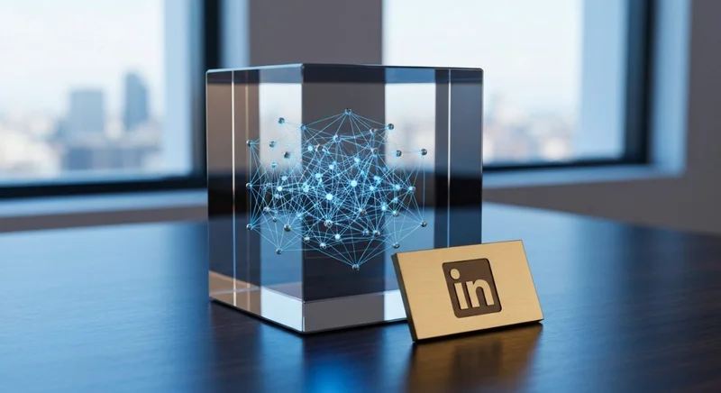 Cubo de vidrio pulido con hilos azules LinkedIn Sales Navigator