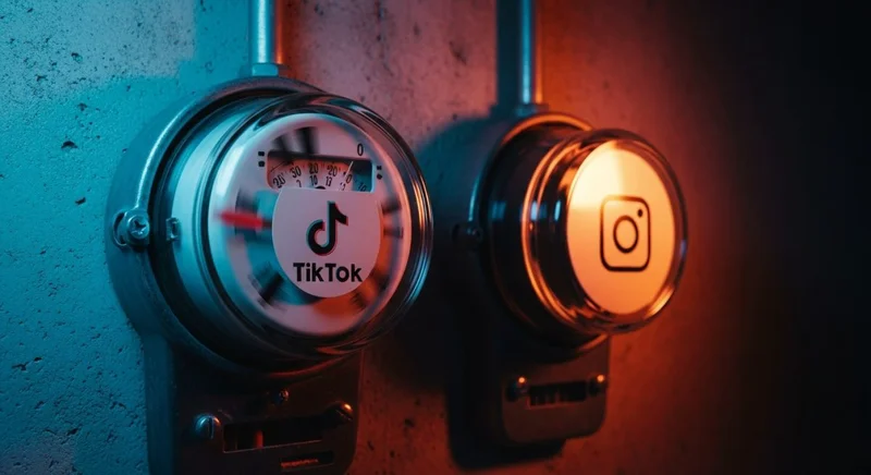Dos medidores analógicos con logos de TikTok e Instagram
