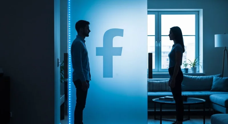 Dos personas frente a frente en vidrio esmerilado simbolo Facebook