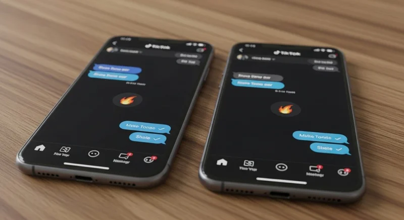 Dos smartphones TikTok chat llama racha mesa madera