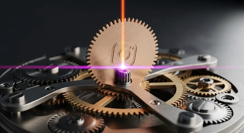 Engranaje de oro rosa inspirado en logo de Instagram obstruido