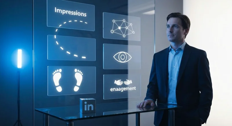 Estratega de datos frente a paneles LinkedIn interpretando métricas visuales