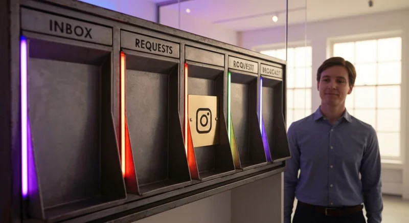 Estratega de redes frente a pared postal vintage para Instagram