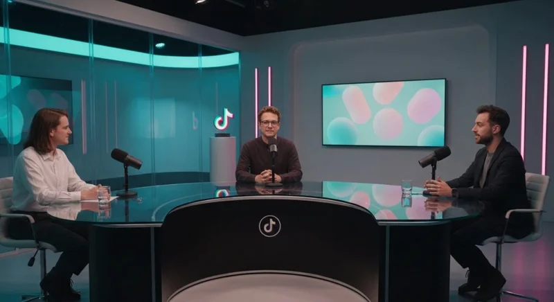 Estudio de TikTok en vivo con anfitrión y tres invitados