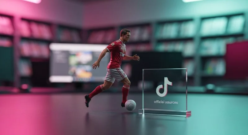 Figura de futbolista realista sobre escritorio de noticias con TikTok