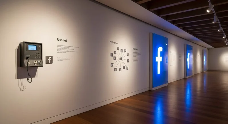 Galería museo muestra cronológico redes sociales desde BBS hasta Facebook