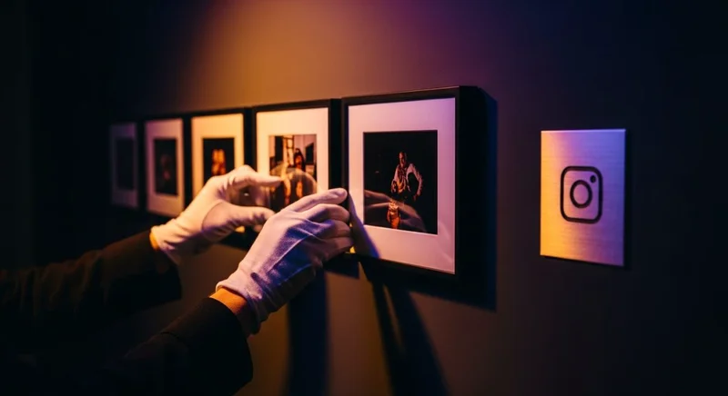 Guantes blancos ajustando foto enmarcada en galería de arte