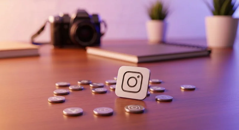 Insignia metálica con logotipo de Instagram entre fichas de crecimiento