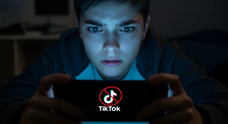 Joven mira preocupado TikTok con error en smartphone