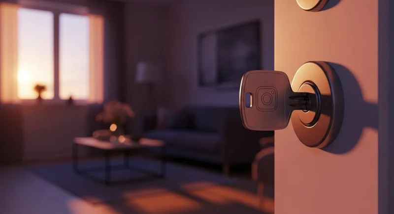 Llave con logo de Instagram en puerta minimalista