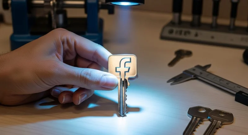 Llave moderna con logo de Facebook f sostenida en mano