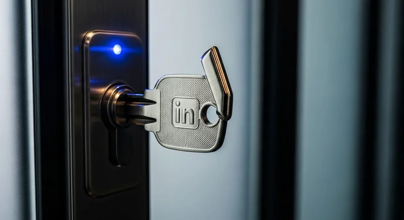 Llave moderna de metal pulido insertándose en cerradura oficina