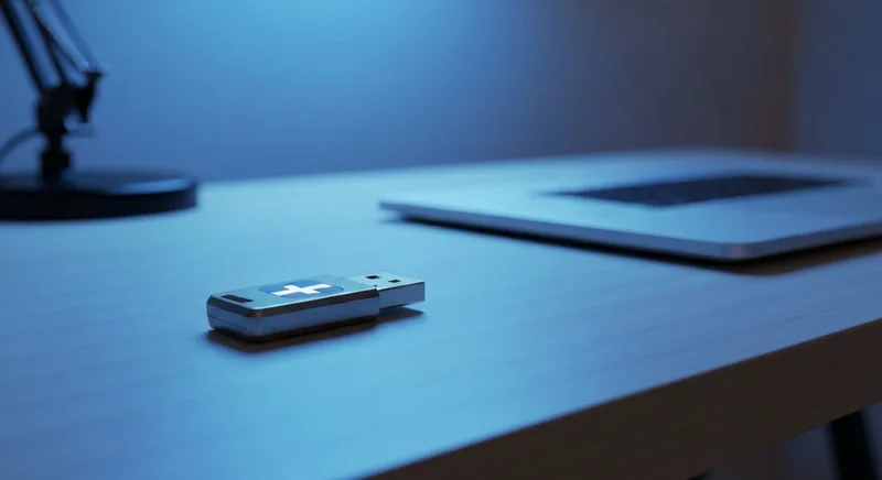 Llave USB metálica de seguridad con logo Facebook escritorio iluminado