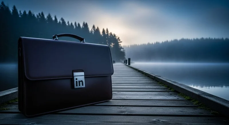 Maletín de cuero cerrado con cierre de metal logo de LinkedIn