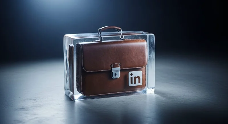 Maletín de cuero congelado con logo LinkedIn en hielo iluminado