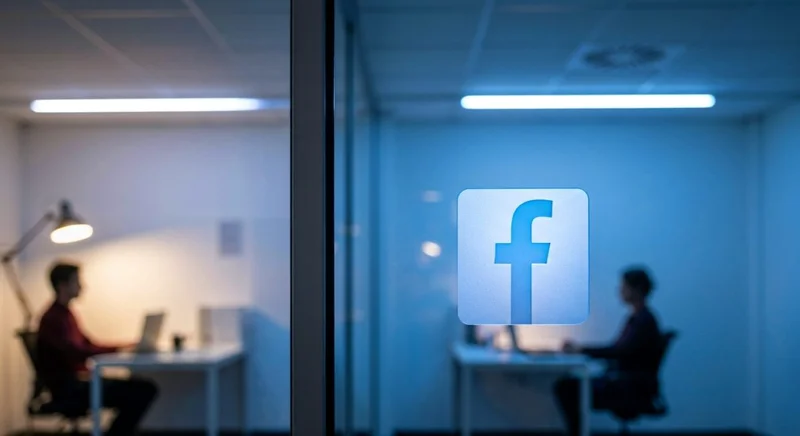 Mampara de vidrio en oficina con logotipo de Facebook grabado