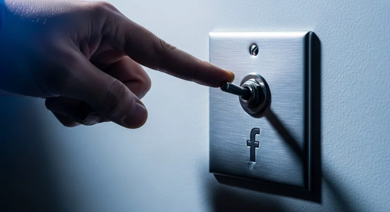 Mano a punto de apagar interruptor con logo minimalista de Facebook