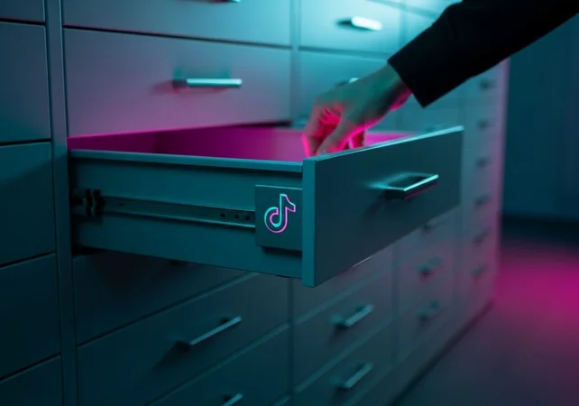 Mano abriendo cajón metálico con logo de TikTok