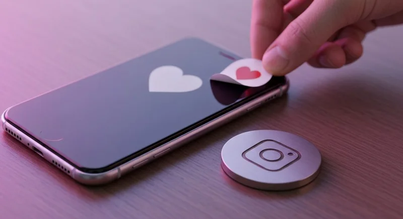 Mano despega pegatina corazon rojo del protector de pantalla Instagram