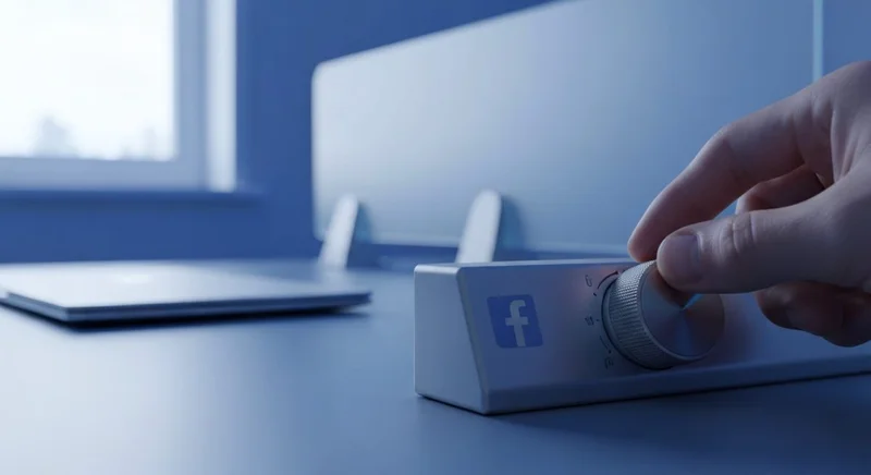 Mano girando perilla en panel privacidad táctil logo Facebook grabado