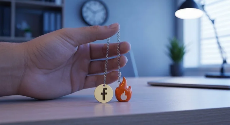 Mano sostiene cadena une disco logo Facebook y llama Free Fire