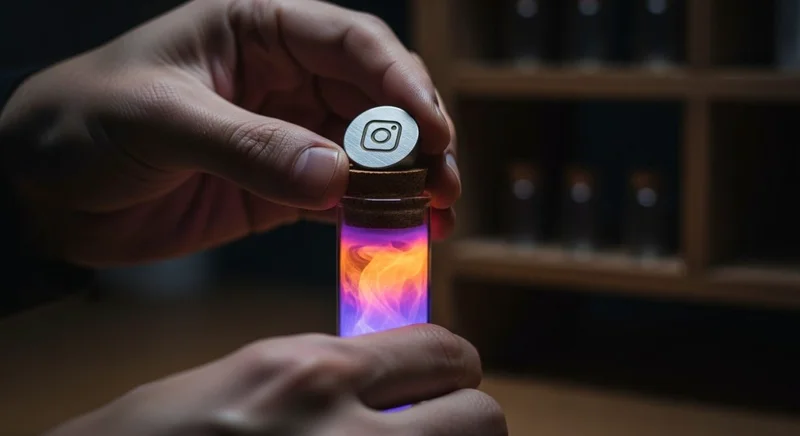 Manos cerrando frasco de cristal con líquido brillante dentro