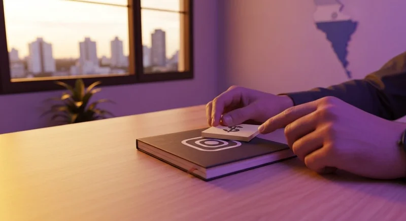 Manos colocando nota con signo de dolares junto cuaderno Instagram