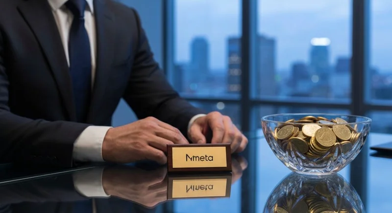 Manos en traje oscuro sobre escritorio cristal Meta monedas doradas