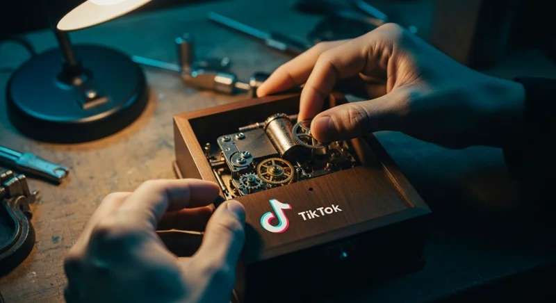 Manos intentando arreglar engranajes de una caja de música vintage