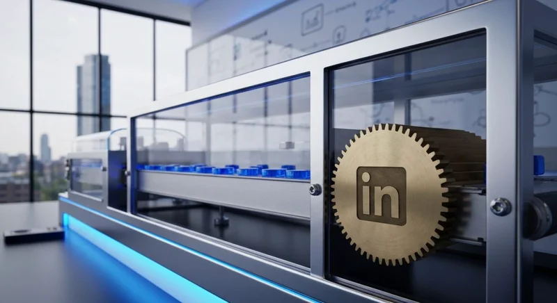 Maquina industrial de LinkedIn Opportunity Engine con logotipo LinkedIn visible