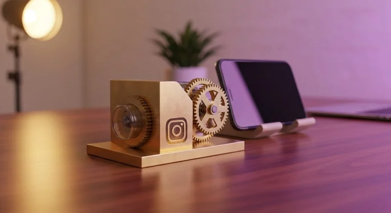mecanismo de actualizaciones de bronce con logo de Instagram grabado