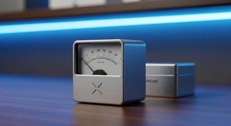 Medidor de datos con dial de cristal y logotipo X