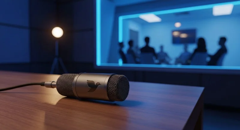 Micrófono de estudio premium con logo X en base metálica